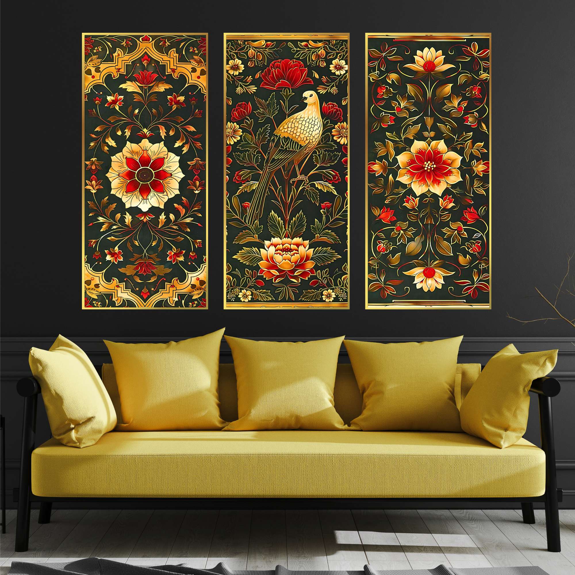 Set of Three large Wall Paintings for Wall Dacoration Golden Framed Wall Paintings for Living Room & Bedroom Wall Art for Home Decoration & Office Wall Décor (14x11 inch CH-LGD3-6)